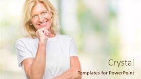  Presentation with thinking - Amazing PPT theme having middle-age-blonde-woman-over backdrop and a cream colored foreground