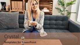  Presentation with psychology - PPT theme with middle-age-blonde-woman-psychologist background and a coral colored foreground