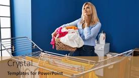  Presentation with clean - Presentation having middle-age-blonde-woman-putting background and a yellow colored foreground