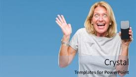  Presentation with winner - Colorful theme enhanced with middle age blonde woman showing backdrop and a  colored foreground