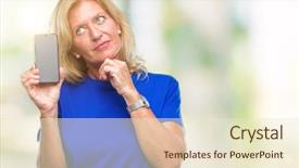  Presentation with weight loss woman showing - Slides enhanced with middle age blonde woman showing background and a  colored foreground