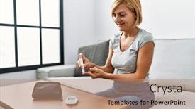  Presentation with measuring - Slide set featuring middle-age-blonde-woman-smiling background and a coral colored foreground