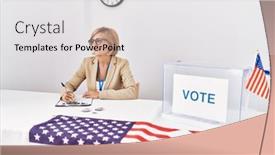  Presentation with college - PPT theme featuring middle-age-blonde-woman-smiling background and a white colored foreground