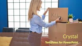  Presentation with writing - Presentation design consisting of middle-age-blonde-woman-smiling background and a coral colored foreground