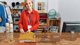  Presentation with woman - Presentation theme having middle-age-blonde-woman-smiling background and a red colored foreground