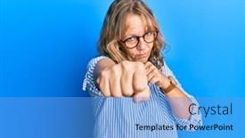  Presentation with violence woman - Amazing slide deck having middle-age-blonde-woman-wearing backdrop and a teal colored foreground