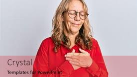  Presentation with chest - Beautiful presentation design featuring middle-age-blonde-woman-wearing backdrop and a red colored foreground