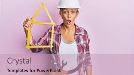  Presentation with build - Presentation design consisting of middle-age-blonde-woman-wearing background and a coral colored foreground