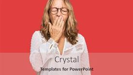  Presentation with sleepiness - PPT theme featuring middle-age-blonde-woman-wearing background and a coral colored foreground