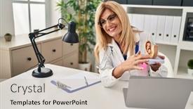  Presentation with fetus - Presentation theme consisting of middle-age-blonde-woman-wearing background and a soft green colored foreground