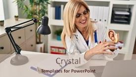  Presentation with fetus - PPT theme with middle-age-blonde-woman-wearing background and a soft green colored foreground