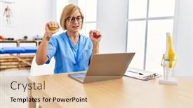  Presentation with physio therapy - Slide set enhanced with middle-age-blonde-woman-wearing background and a lemonade colored foreground