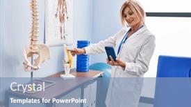  Presentation with physiotherapy - Presentation theme featuring middle-age-blonde-woman-wearing background and a teal colored foreground