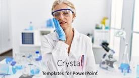  Presentation with dental laboratory - PPT theme consisting of middle-age-blonde-woman-working background and a light gray colored foreground