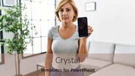  Presentation with working - Presentation design having middle-age-blonde-woman-working background and a coral colored foreground