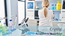  Presentation with working - Theme having middle-age-blonde-woman-working background and a light blue colored foreground