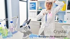  Presentation with flu virus - PPT theme with middle-age-blonde-woman-working background and a light gray colored foreground