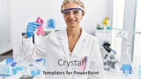  Presentation with cure - Presentation theme consisting of middle-age-blonde-woman-working background and a light gray colored foreground