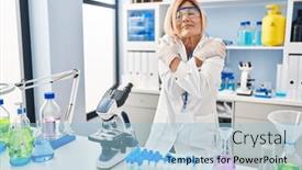  Presentation with confident love - Presentation theme having middle-age-blonde-woman-working background and a light blue colored foreground