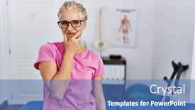  Presentation with recovery - Slide deck having middle-age-blonde-woman background and a teal colored foreground