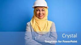  Presentation with camera security - Presentation enhanced with middle-age-brunette-architect-woman background and a teal colored foreground