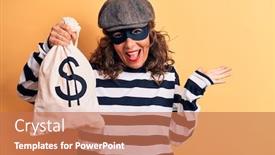  Presentation with achievement - PPT theme enhanced with middle-age-brunette-burglar-woman background and a coral colored foreground