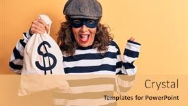  Presentation with victory - Amazing presentation having middle-age-brunette-burglar-woman backdrop and a yellow colored foreground