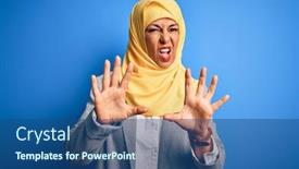  Presentation with hijab - Amazing slides having middle-age-brunette-business-woman backdrop and a ocean colored foreground