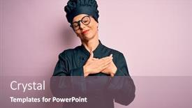  Presentation with chef - Presentation with middle-age-brunette-chef-woman background and a coral colored foreground