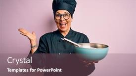  Presentation with chef - Amazing slide set having middle-age-brunette-chef-woman backdrop and a violet colored foreground