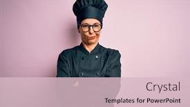  Presentation with chef - Audience pleasing presentation design consisting of middle-age-brunette-chef-woman backdrop and a lemonade colored foreground