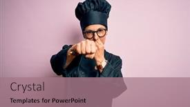  Presentation with violence woman - Slides having middle-age-brunette-chef-woman background and a coral colored foreground