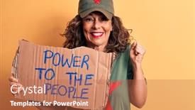  Presentation with communist - Slide set consisting of middle-age-brunette-communist-woman background and a coral colored foreground