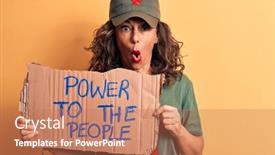  Presentation with communist - Beautiful slides featuring middle-age-brunette-communist-woman backdrop and a coral colored foreground