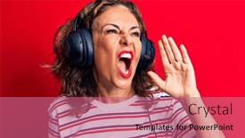  Presentation with video game 3d play games - Theme consisting of middle-age-brunette-gamer-woman background and a coral colored foreground