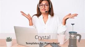  Presentation with idea - Presentation theme with middle-age-brunette-hispanic-woman background and a lemonade colored foreground