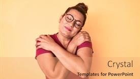  Presentation with self love - Beautiful slide deck featuring middle-age-brunette-hispanic-woman backdrop and a coral colored foreground