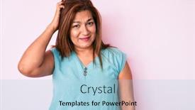  Presentation with hispanic - Slide deck with middle-age-brunette-hispanic-woman background and a light blue colored foreground