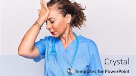  Presentation with nurse - PPT theme with middle-age-brunette-nurse-woman background and a light blue colored foreground
