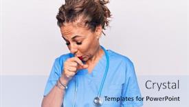  Presentation with nurse care - Slide set consisting of middle-age-brunette-nurse-woman background and a light blue colored foreground