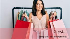  Presentation with personal - Presentation design consisting of middle-age-brunette-personal-shopper background and a coral colored foreground