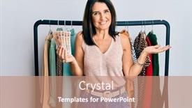  Presentation with personal - Colorful PPT layouts enhanced with middle-age-brunette-personal-shopper backdrop and a coral colored foreground