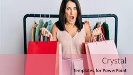  Presentation with personal - Presentation enhanced with middle-age-brunette-personal-shopper background and a coral colored foreground