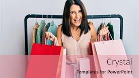  Presentation with personal - PPT layouts having middle-age-brunette-personal-shopper background and a coral colored foreground