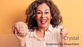  Presentation with brain memory - PPT layouts featuring middle-age-brunette-woman-asking background and a coral colored foreground