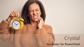  Presentation with clasic - Presentation theme with middle-age-brunette-woman-holding background and a coral colored foreground