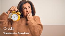  Presentation with holding hands - Slide deck with middle-age-brunette-woman-holding background and a red colored foreground