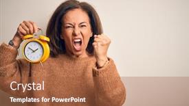  Presentation with clasic - Colorful PPT theme enhanced with middle-age-brunette-woman-holding backdrop and a red colored foreground