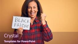  Presentation with friday - Audience pleasing PPT theme consisting of middle-age-brunette-woman-holding backdrop and a tawny brown colored foreground