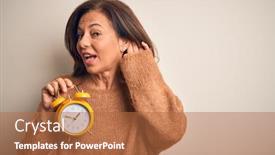  Presentation with clasic - Slides with middle-age-brunette-woman-holding background and a red colored foreground